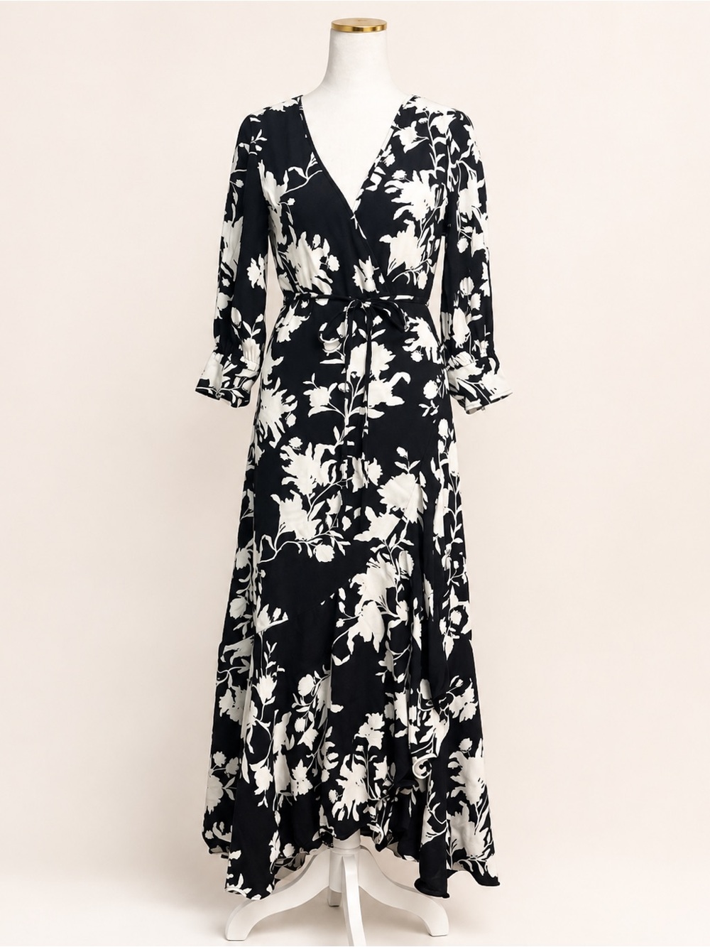 Johanna Ortiz x H&M Black White Floral Wrap Midi Dress